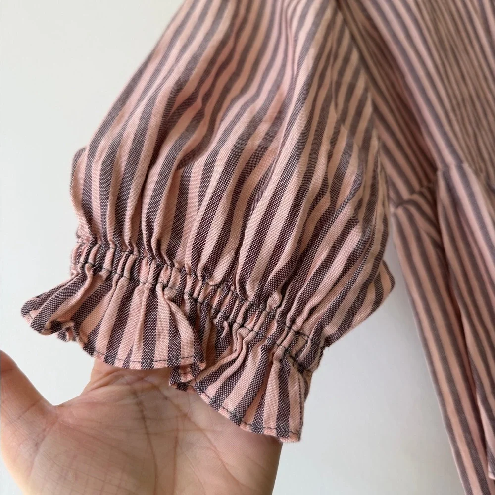 Madewell Stripe Wrap Blouse Puff Sleeve Cotton Puff Sleeve 3/4 Sleeve Small